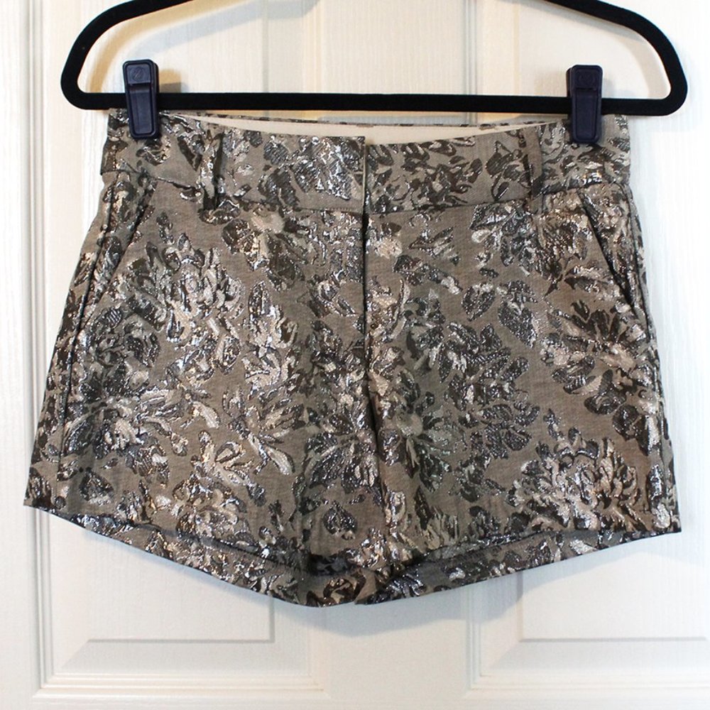Lauren Conrad Silver Metallic Brocade Floral Short